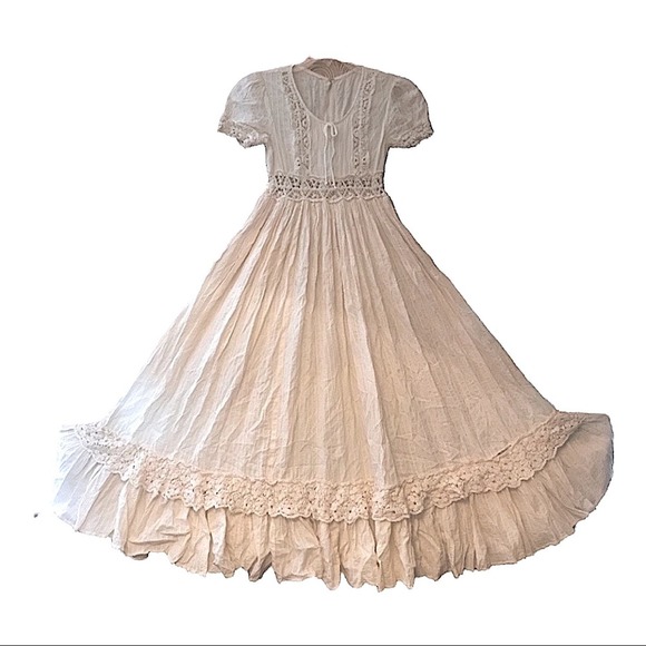 1970s VINTAGE Ivory Crochet Embellished Maxi Dress with Full Skirted Design XSM - Picture 11 of 11